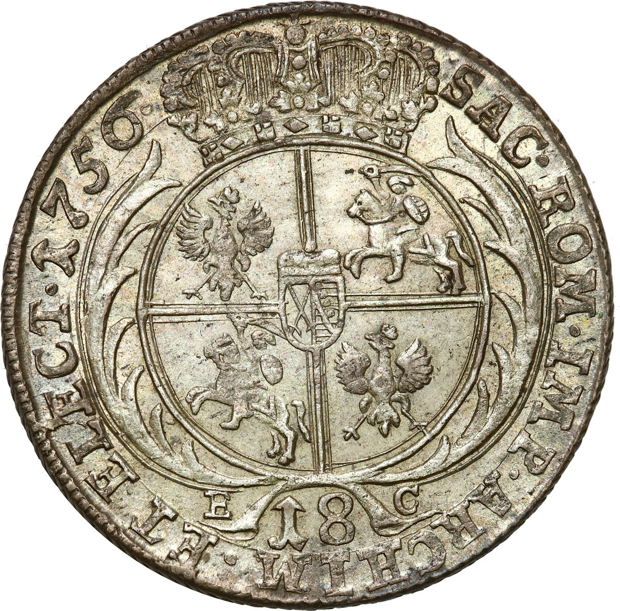 August III Sas. Ort (18 groszy) 1756, Lipsk PIĘKNY